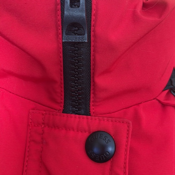 GUESS: Red Winter Parka with Faux Fur Detachable Hood, Size Small - Picture 3 of 10